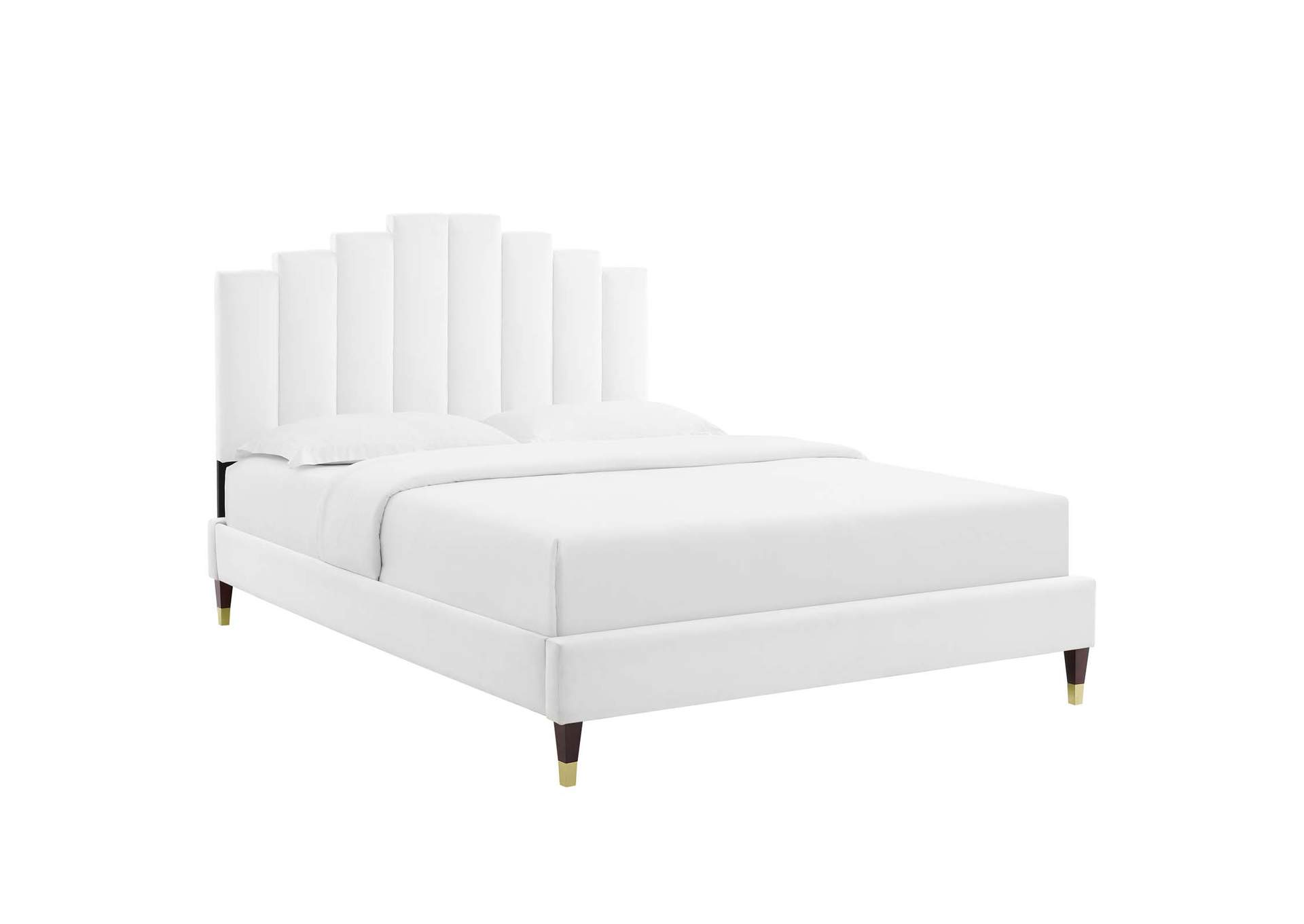 White Elise Queen Performance Velvet Platform Bed,Modway