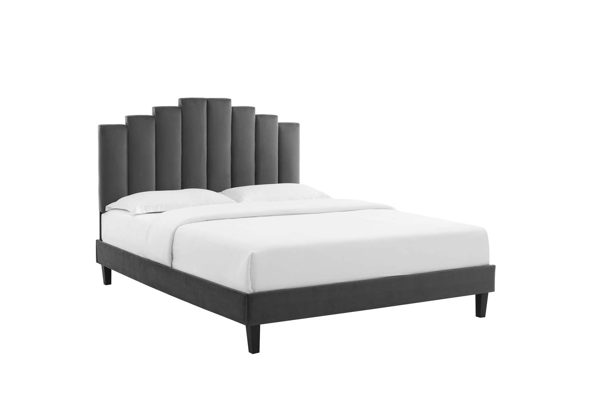 Charcoal Elise Queen Performance Velvet Platform Bed,Modway