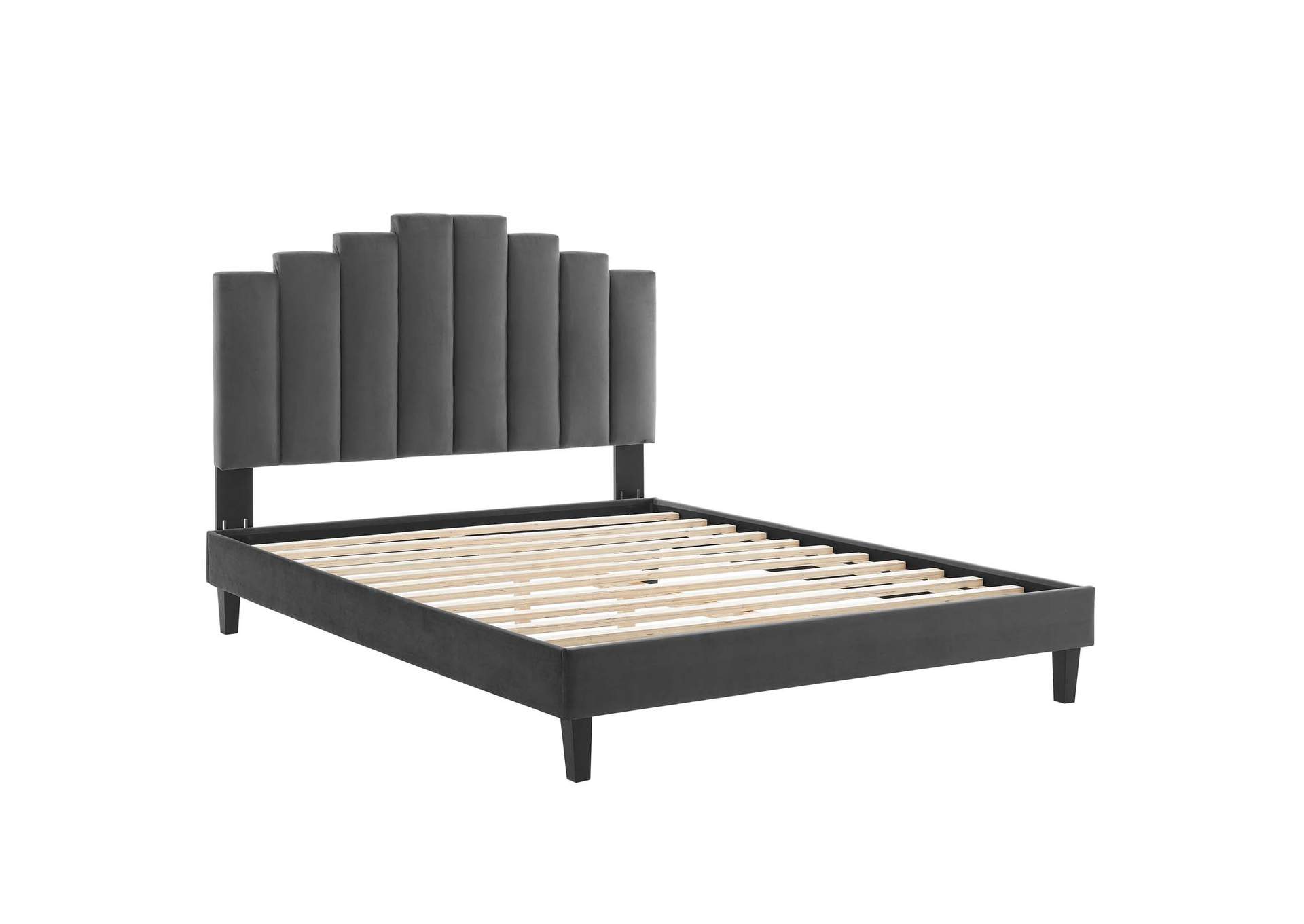 Charcoal Elise Queen Performance Velvet Platform Bed,Modway