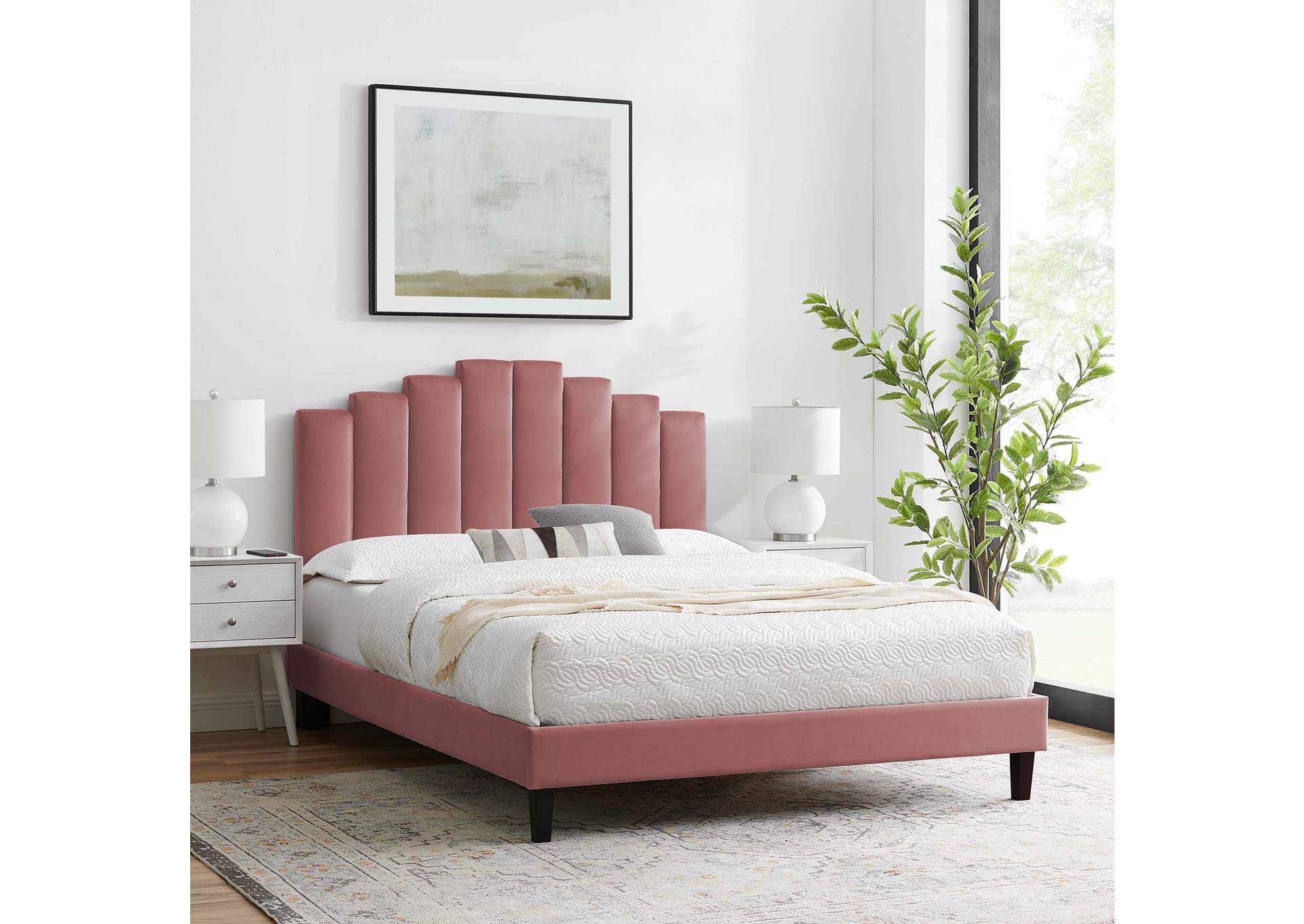 Dusty Rose Elise Queen Performance Velvet Platform Bed,Modway