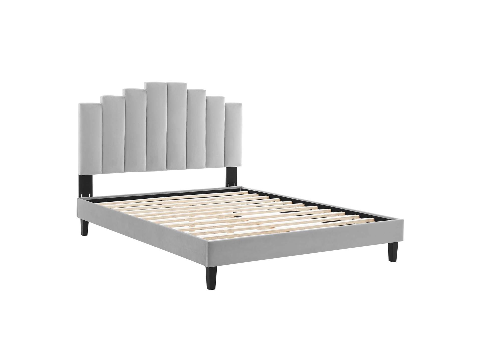 Light Gray Elise Queen Performance Velvet Platform Bed,Modway