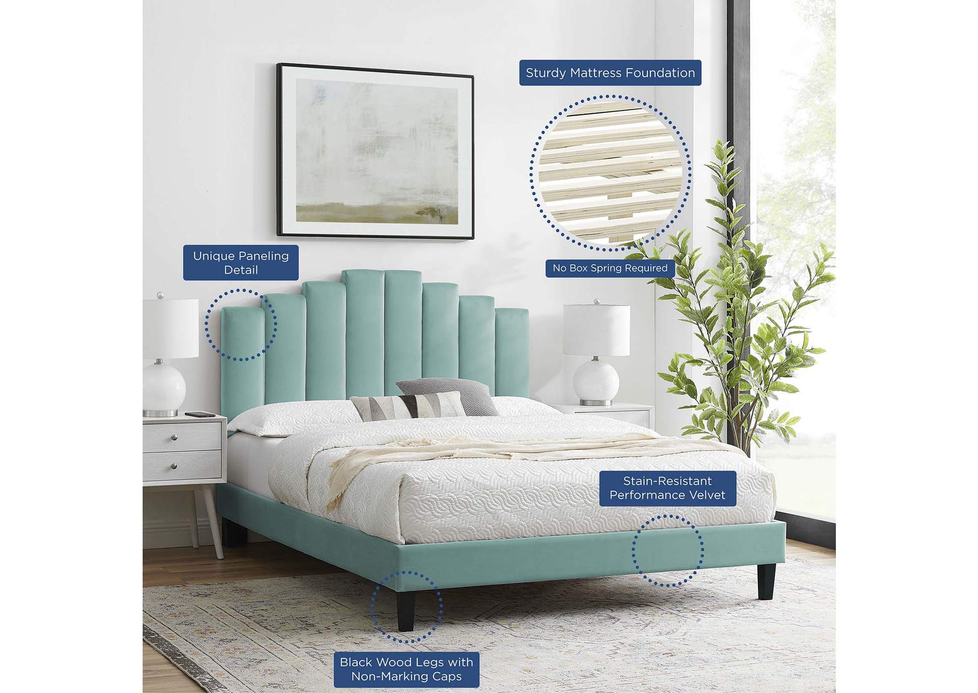 Mint Elise Queen Performance Velvet Platform Bed,Modway
