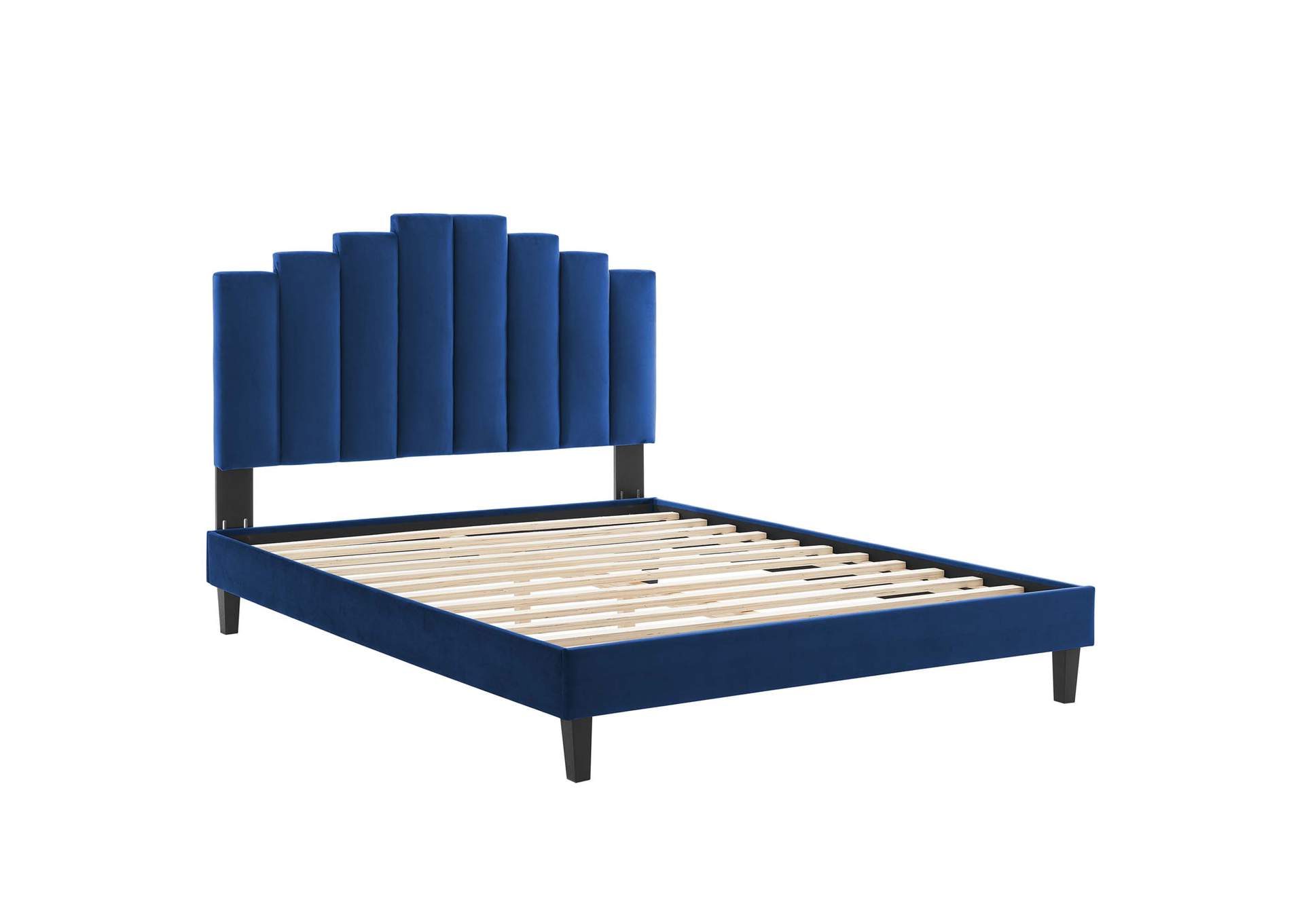 Navy Elise Queen Performance Velvet Platform Bed,Modway