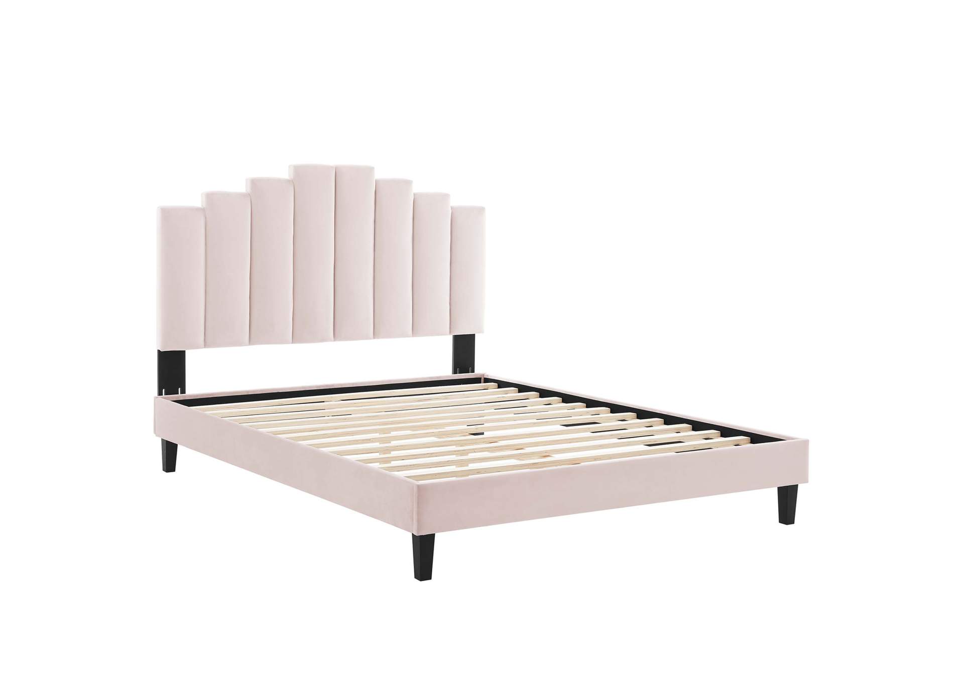 Pink Elise Queen Performance Velvet Platform Bed,Modway