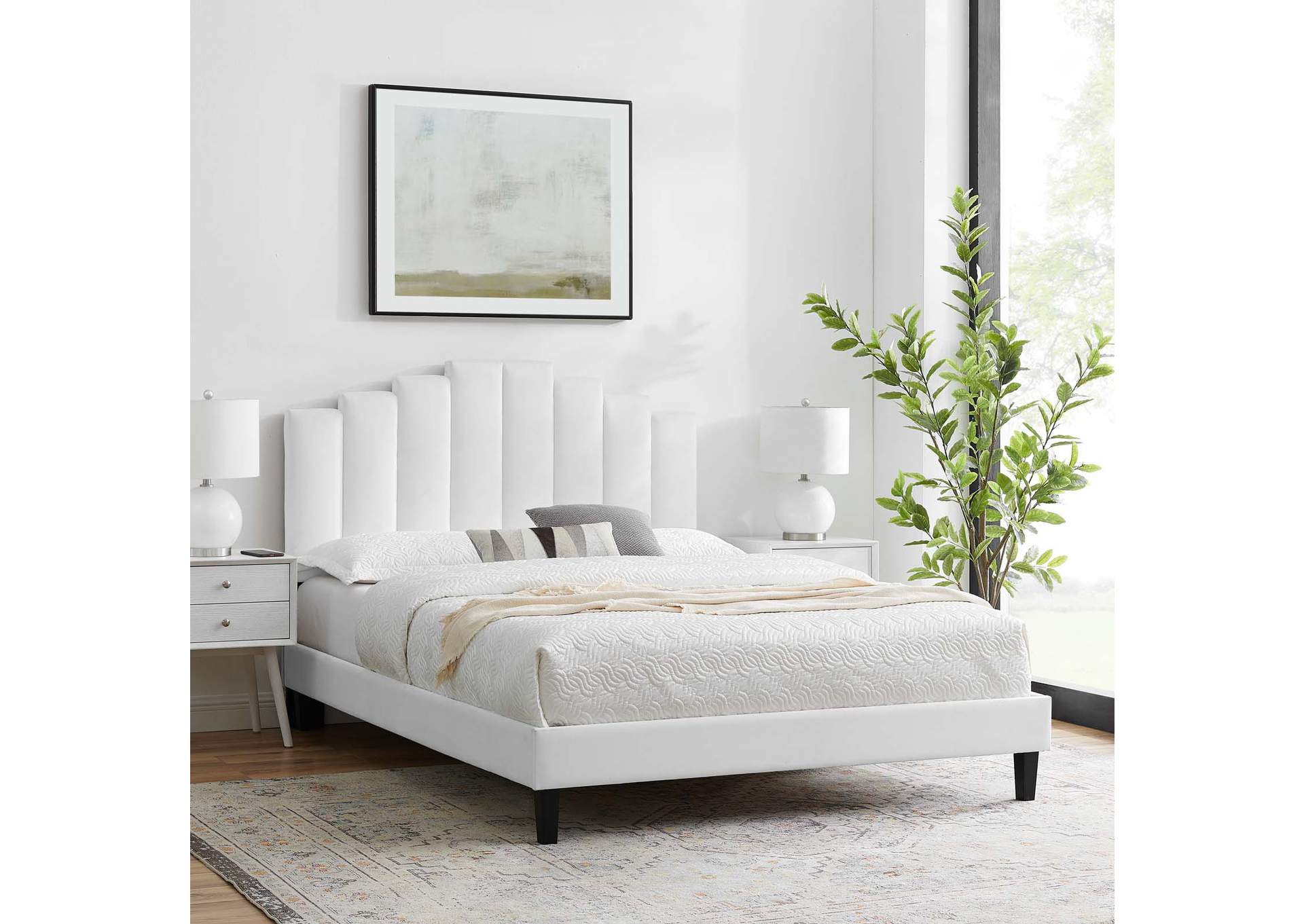 White Elise Queen Performance Velvet Platform Bed,Modway