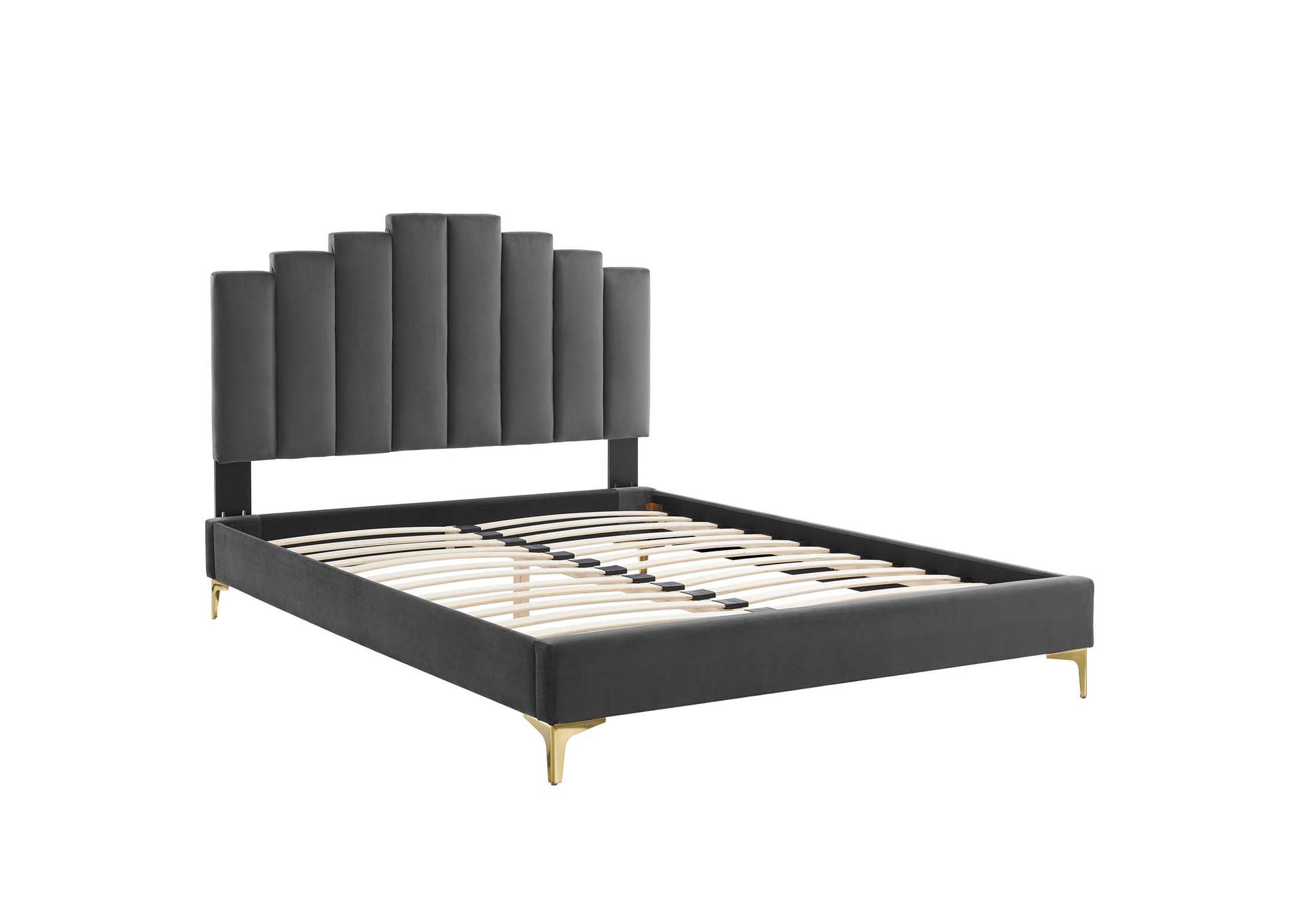 Charcoal Elise Queen Performance Velvet Platform Bed,Modway