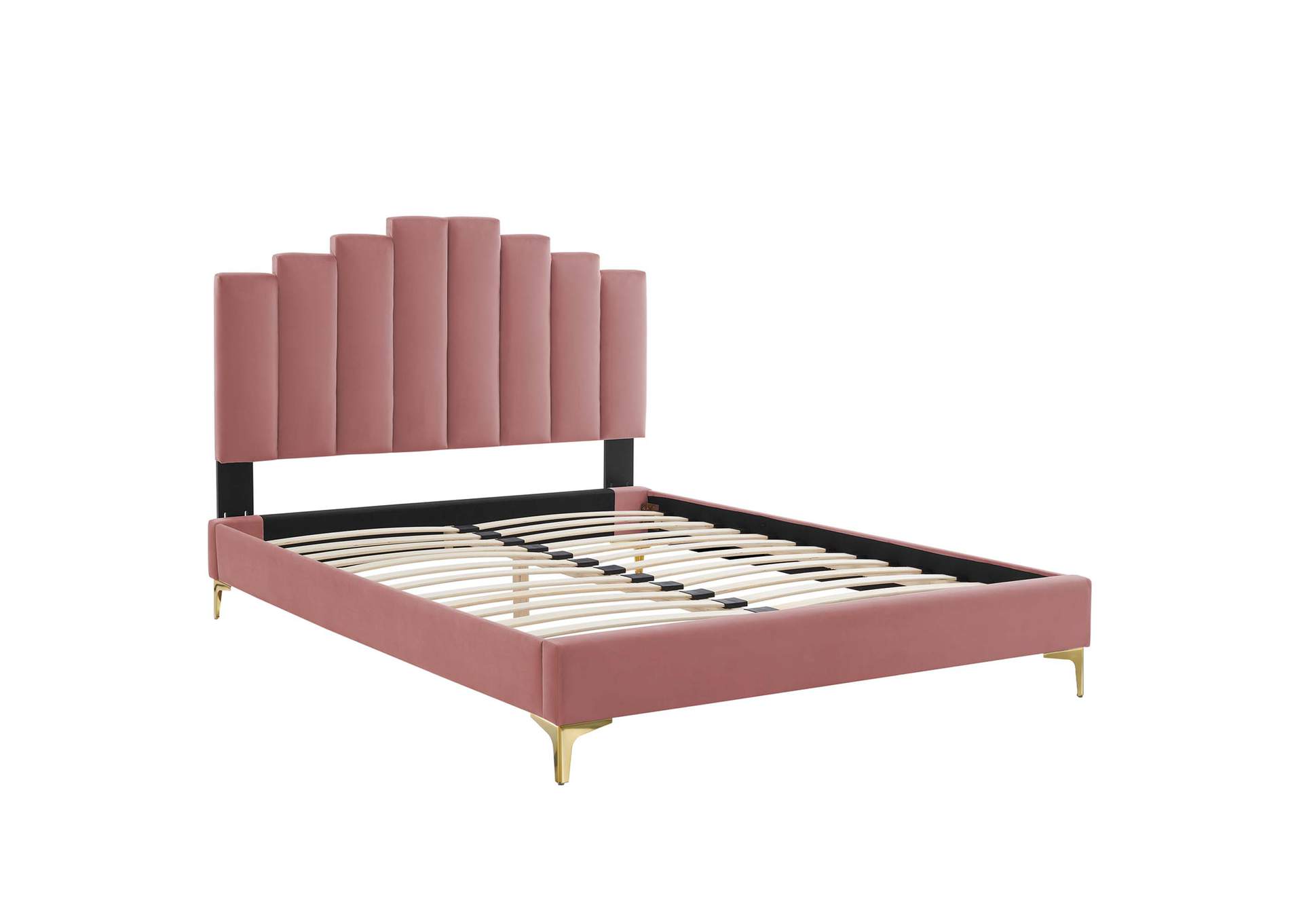 Dusty Rose Elise Queen Performance Velvet Platform Bed,Modway