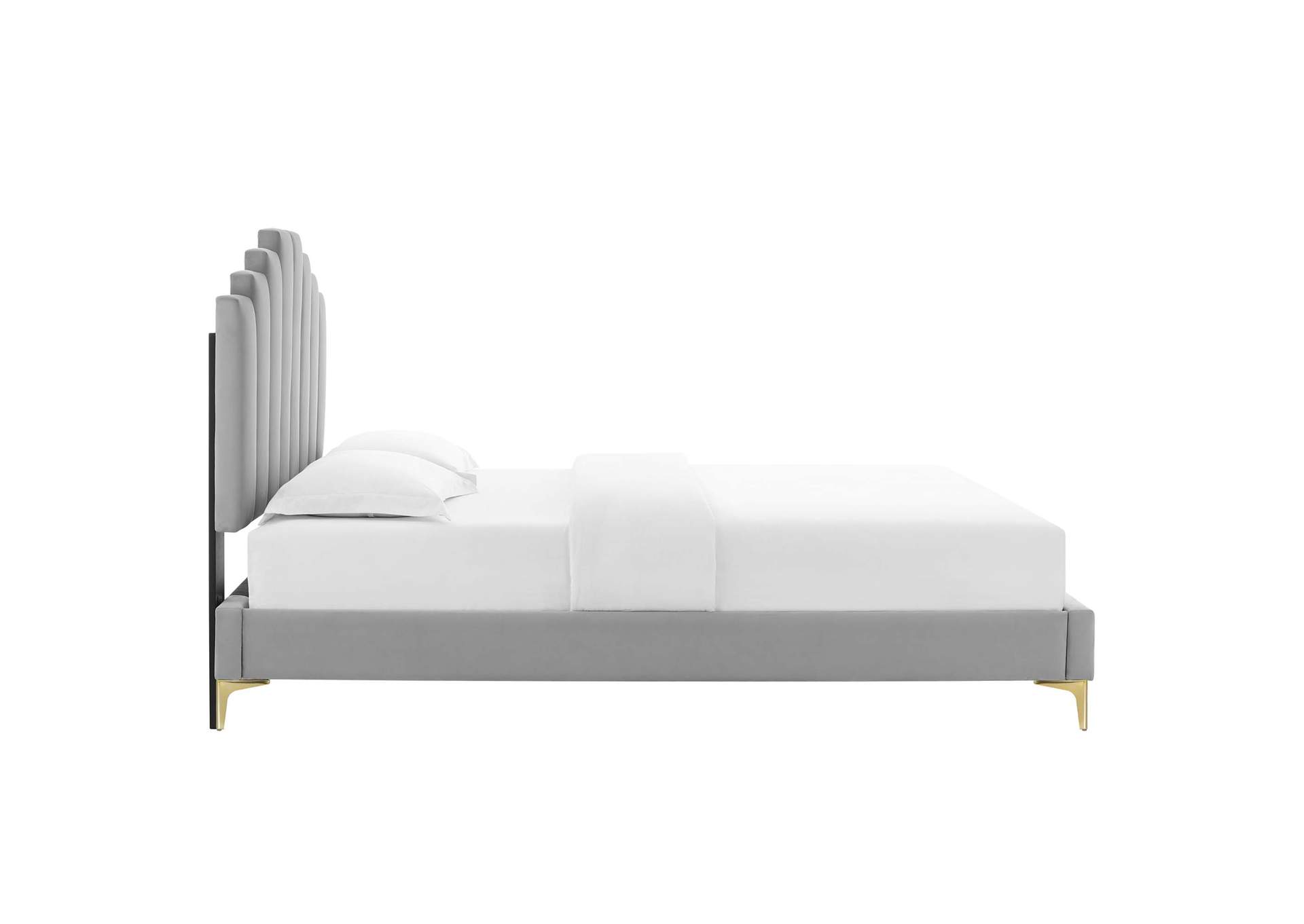 Light Gray Elise Queen Performance Velvet Platform Bed,Modway