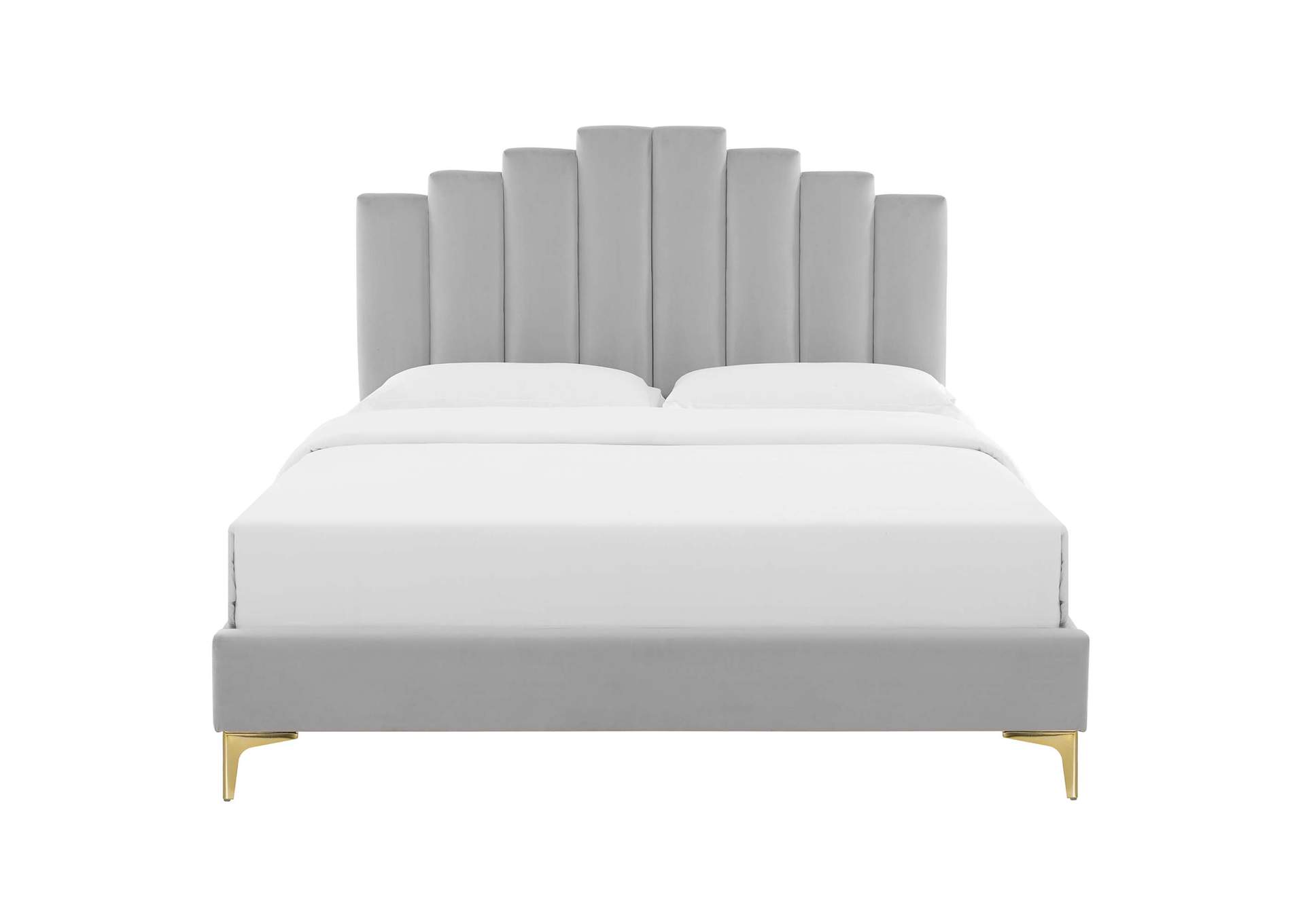 Light Gray Elise Queen Performance Velvet Platform Bed,Modway