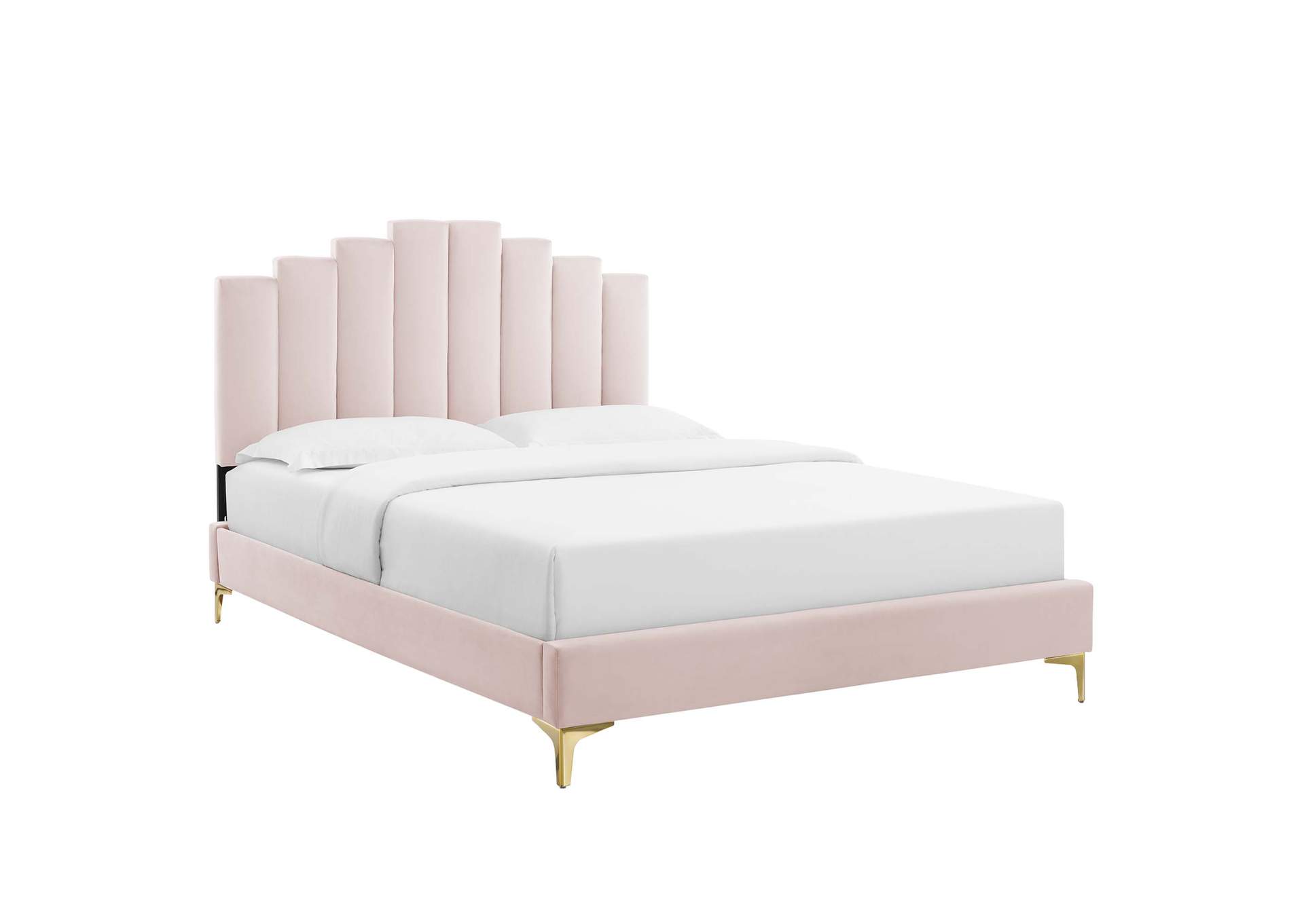 Pink Elise Queen Performance Velvet Platform Bed,Modway