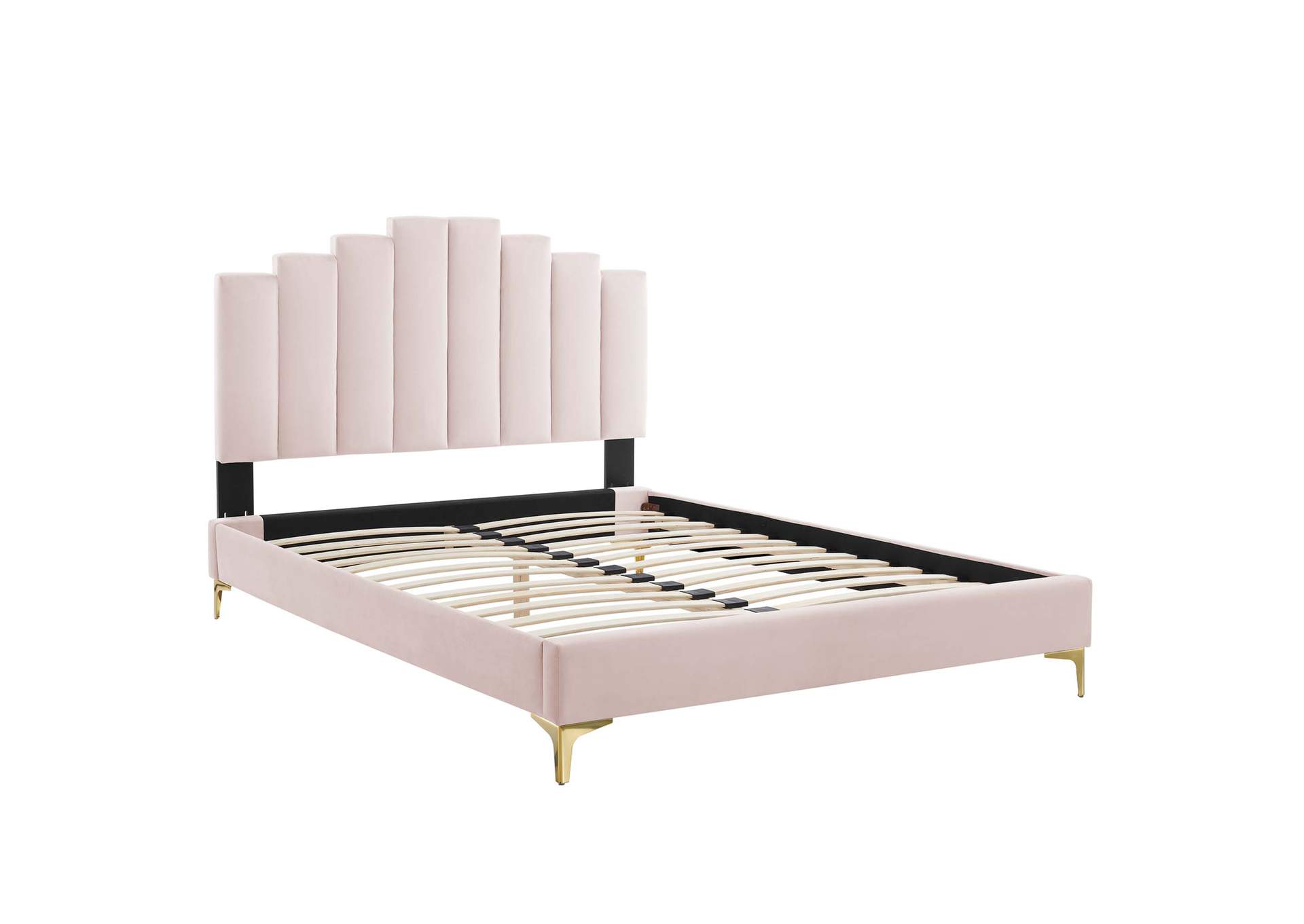 Pink Elise Queen Performance Velvet Platform Bed,Modway