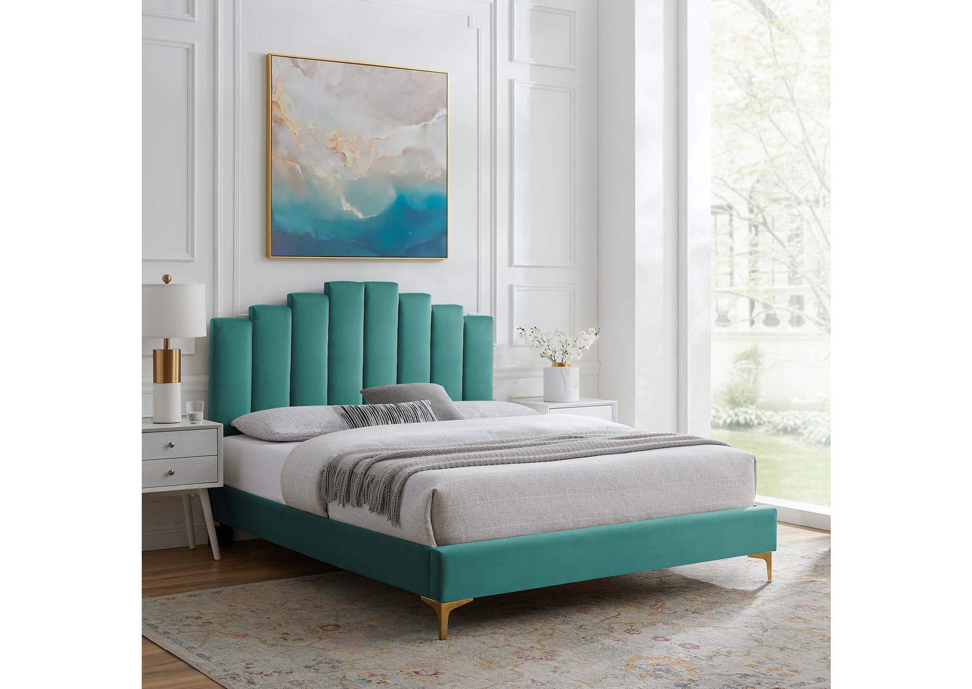 Teal Elise Queen Performance Velvet Platform Bed,Modway