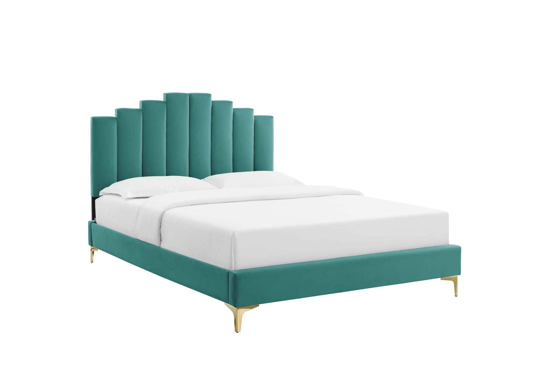 Teal Elise Queen Performance Velvet Platform Bed,Modway