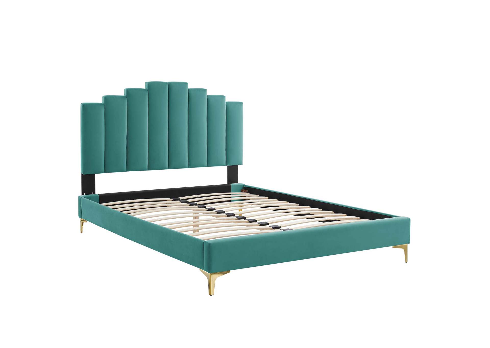 Teal Elise Queen Performance Velvet Platform Bed,Modway