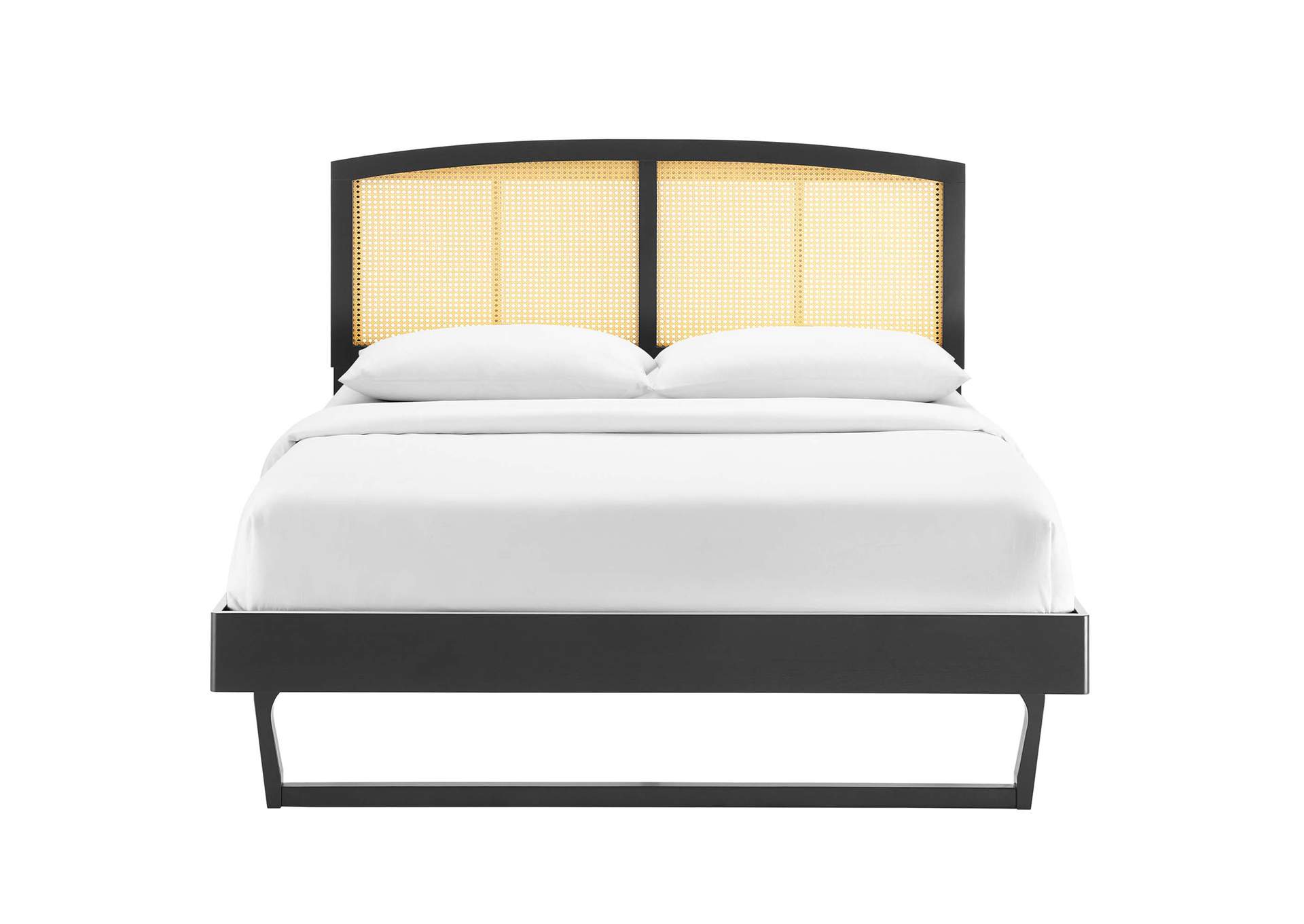 Black Sierra Cane and Wood King Platform Bed With Angular Legs,Modway