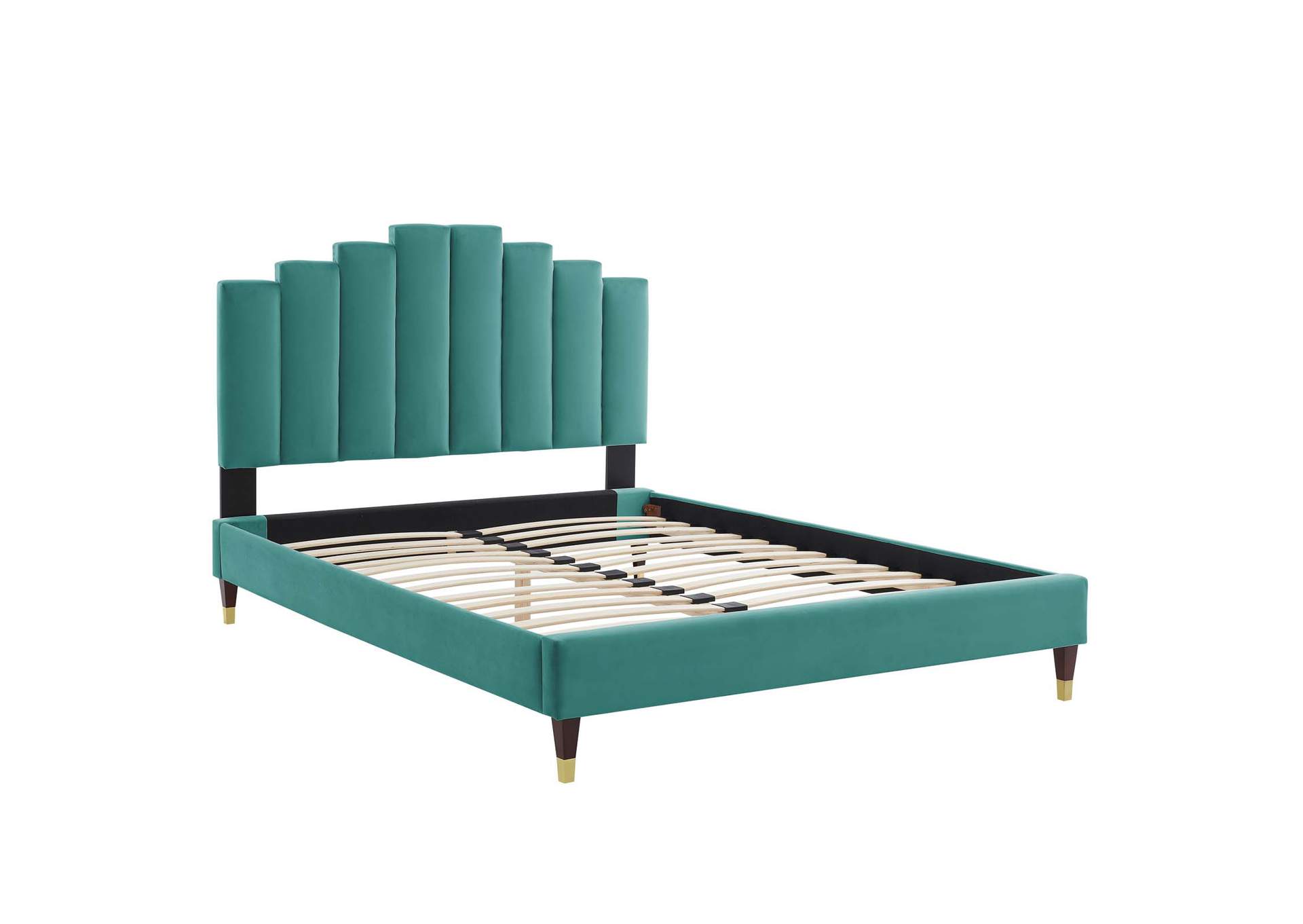 Teal Elise King Performance Velvet Platform Bed,Modway
