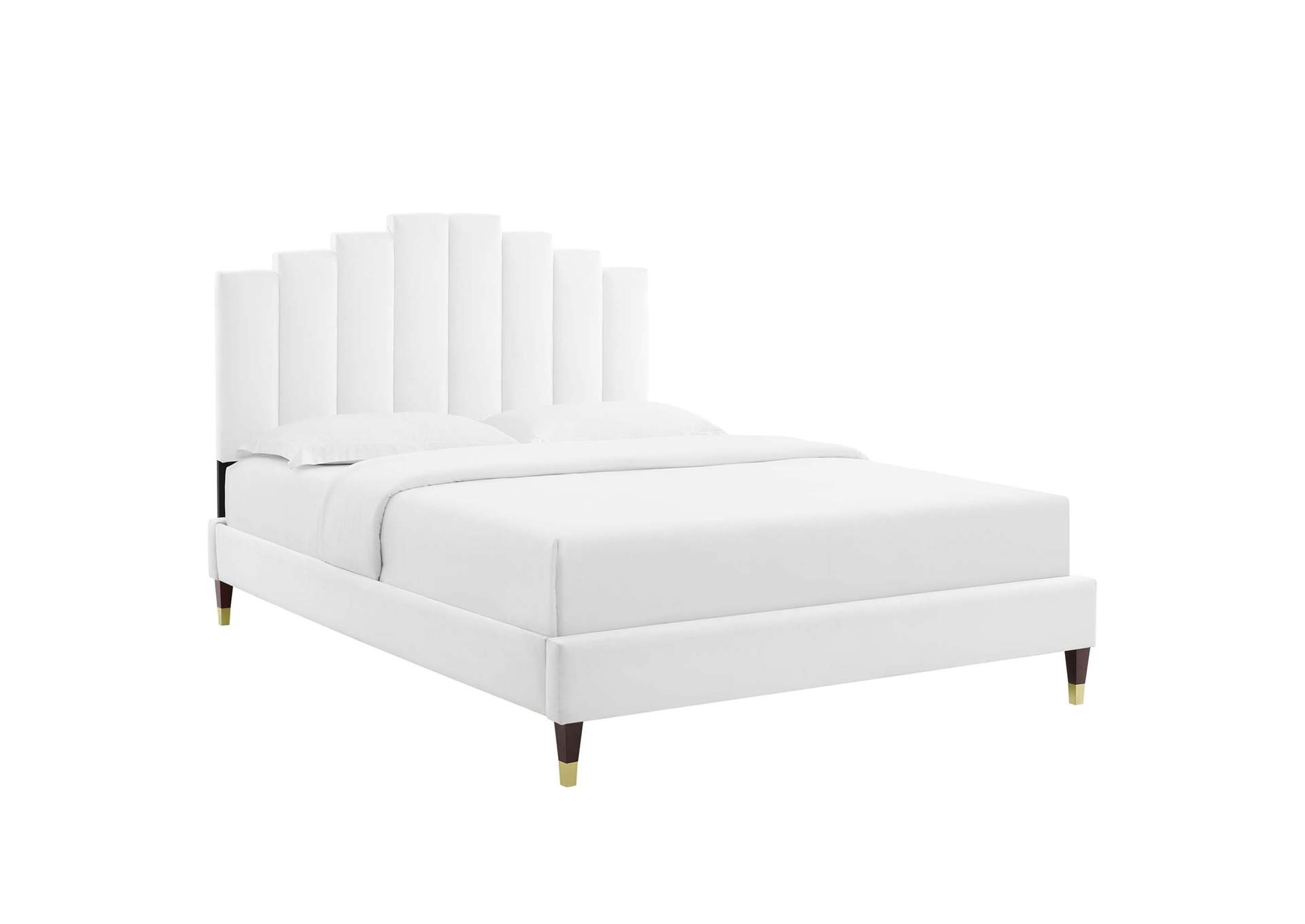 White Elise King Performance Velvet Platform Bed,Modway