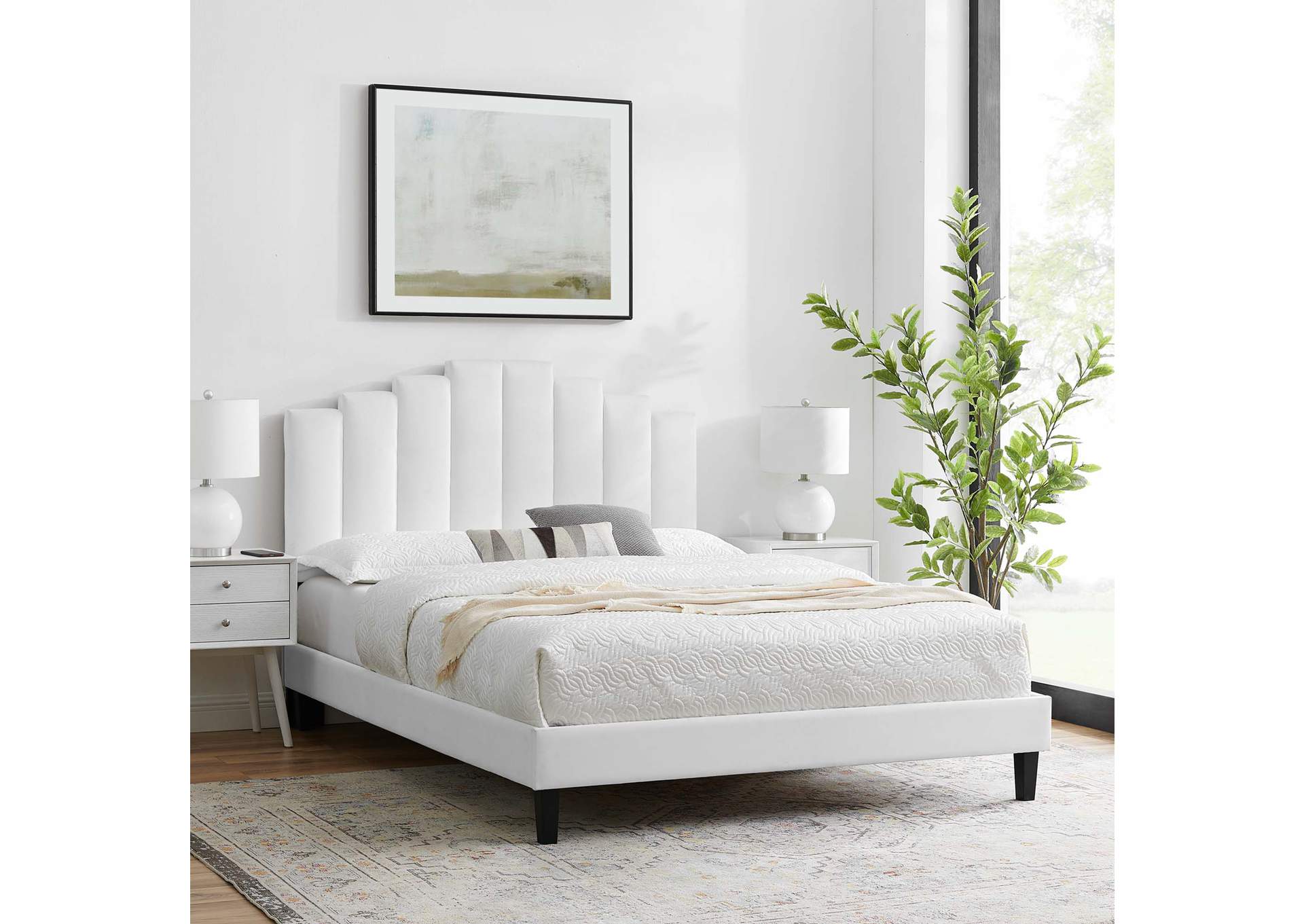 White Elise King Performance Velvet Platform Bed,Modway
