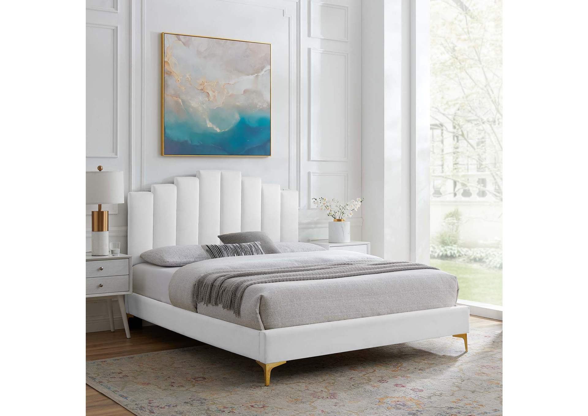 White Elise Twin Performance Velvet Platform Bed,Modway