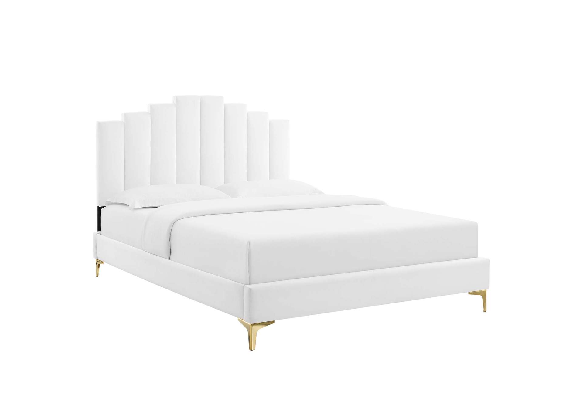 White Elise King Performance Velvet Platform Bed,Modway