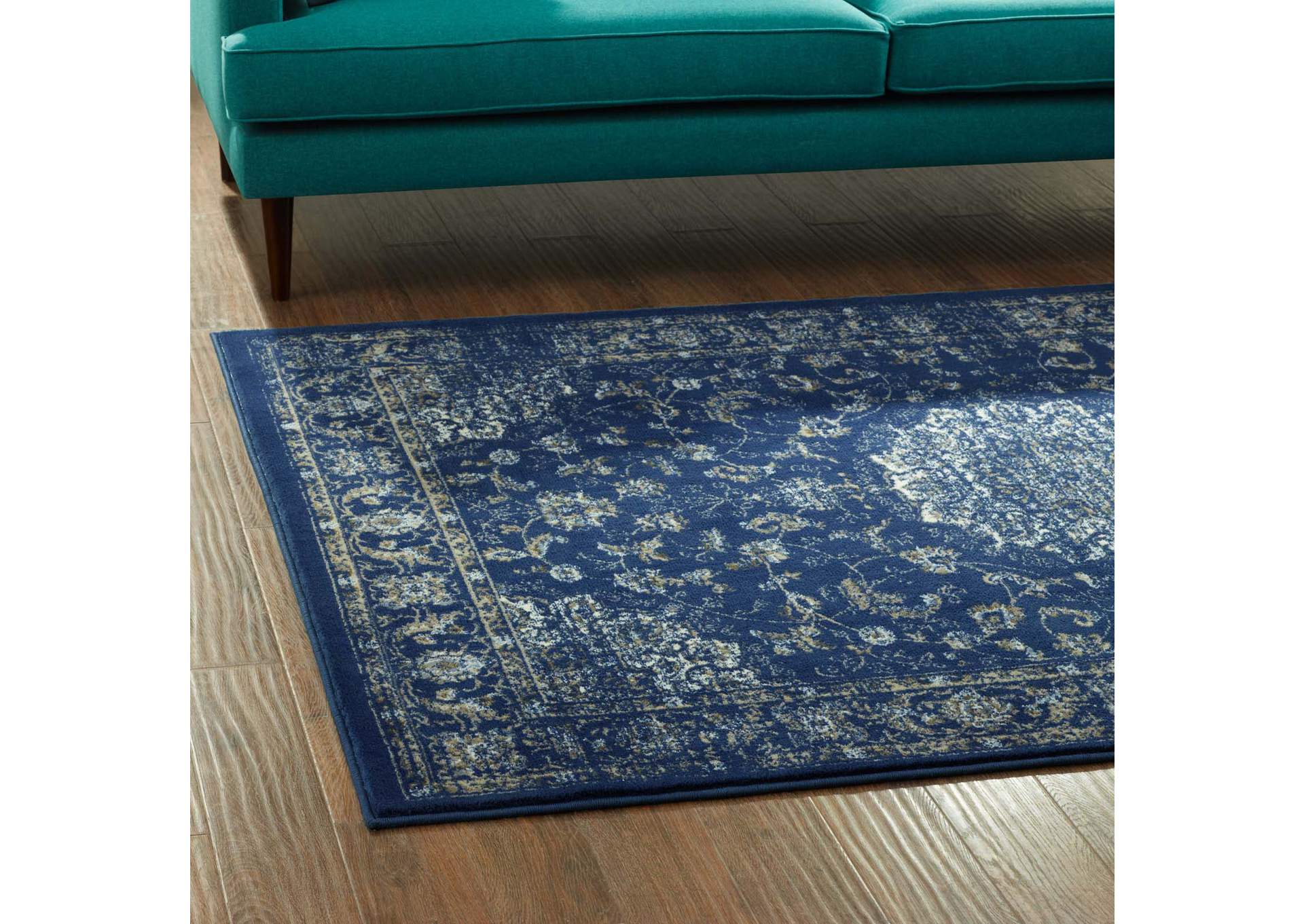 Moroccan Blue, Beige and Ivory Lilja Distressed Vintage Persian Medallion 8x10 Area Rug,Modway