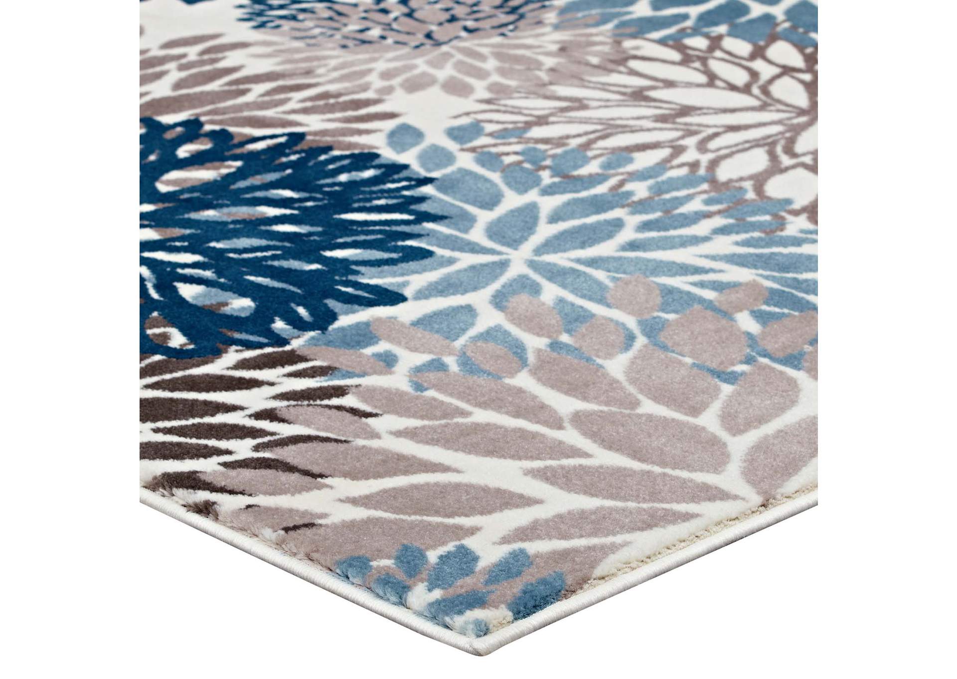 Blue, Brown and Beige Calithea Vintage Classic Abstract Floral 5x8  Area Rug,Modway