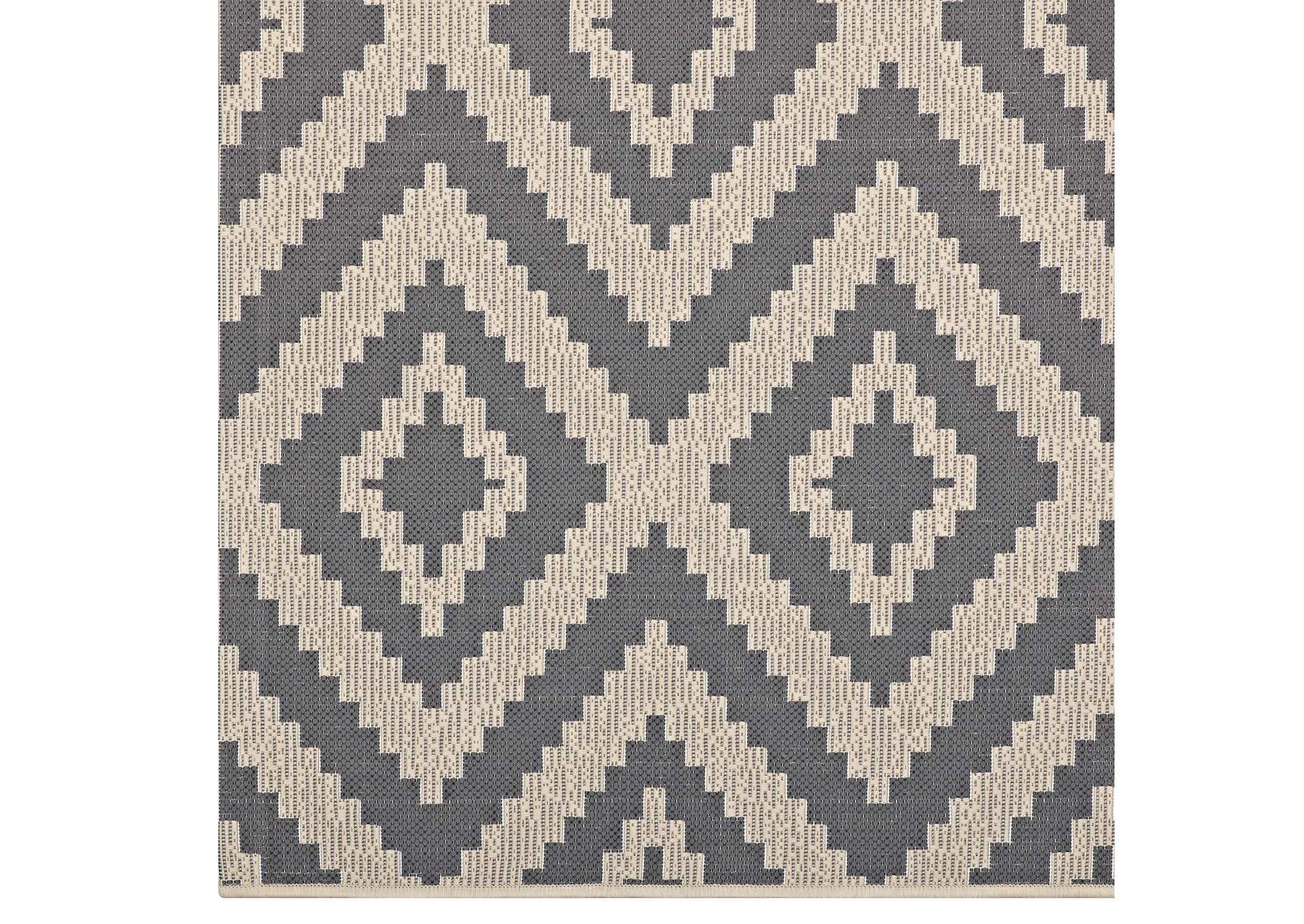 Gray and Beige Jagged Geometric Diamond Trellis 5x8 Indoor and Outdoor Area Rug,Modway