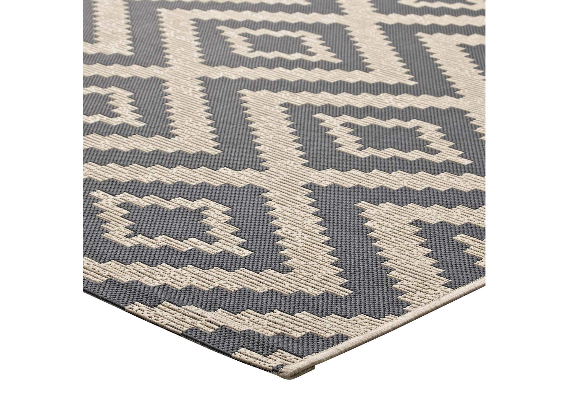 Gray and Beige Jagged Geometric Diamond Trellis 5x8 Indoor and Outdoor Area Rug,Modway