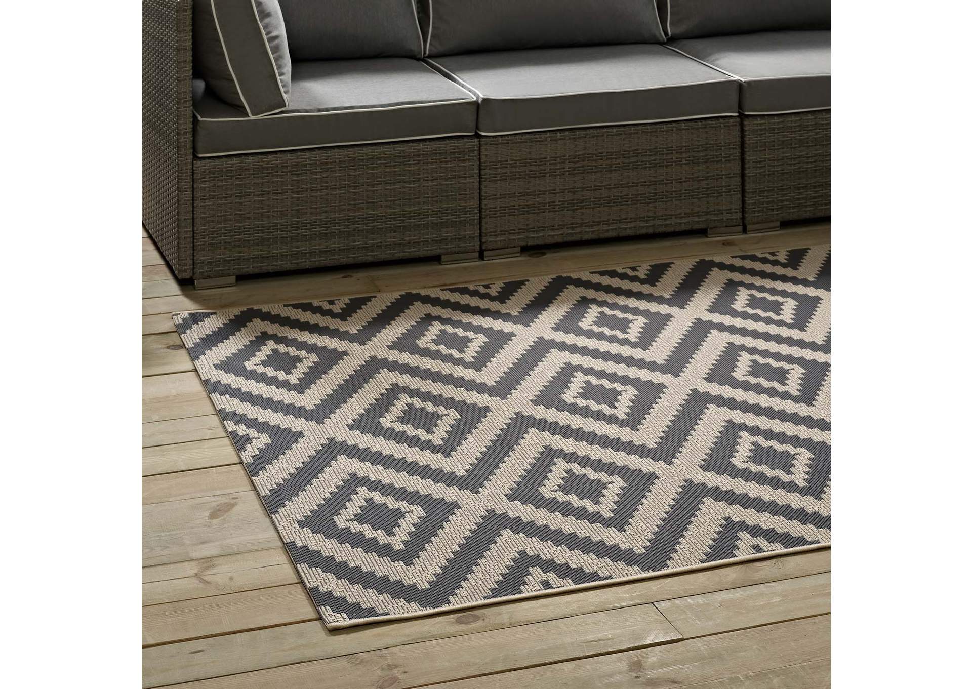Gray and Beige Jagged Geometric Diamond Trellis 8x10 Indoor and Outdoor Area Rug,Modway
