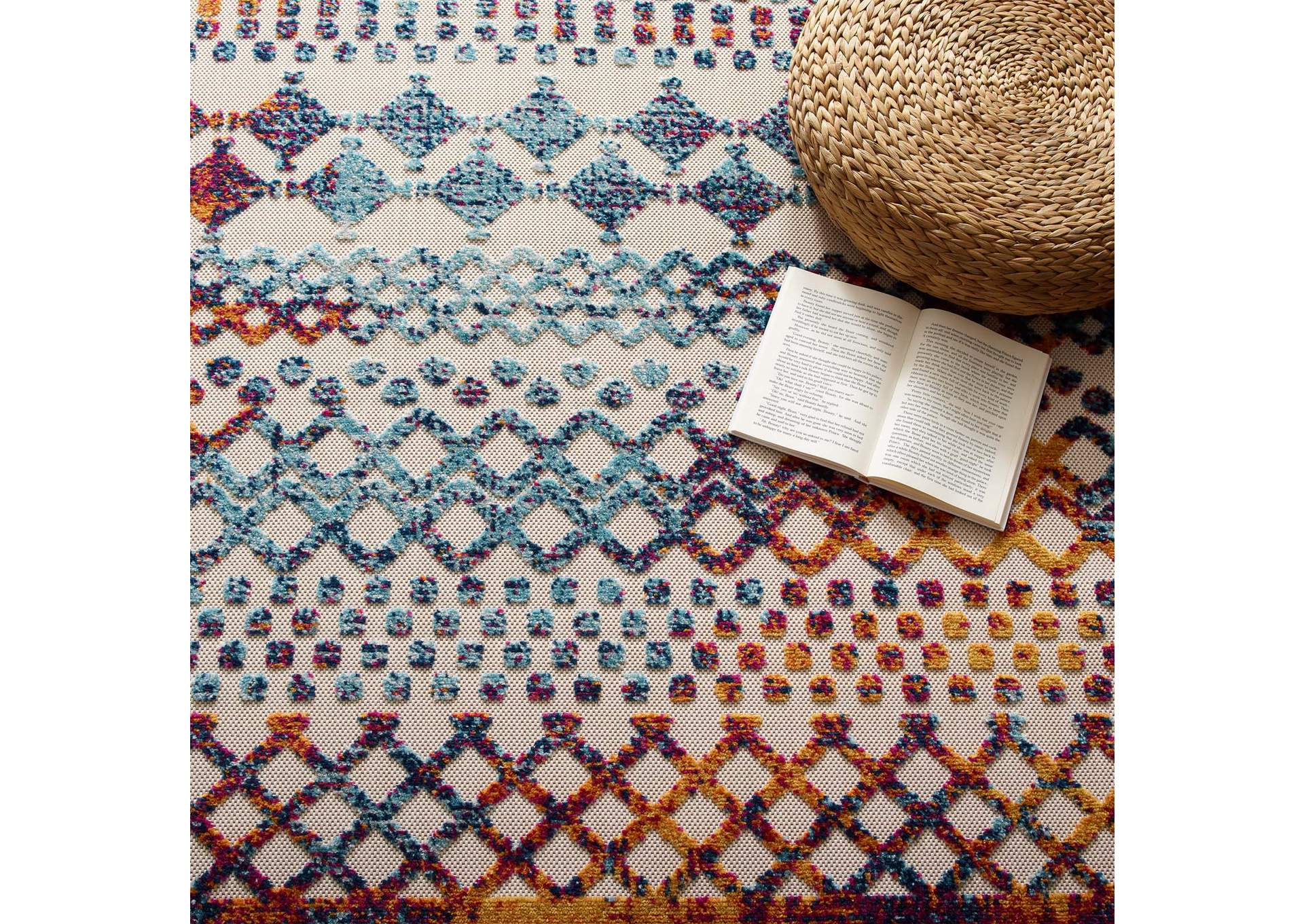 Multicolored Reflect Giada Abstract Diamond Moroccan Trellis 8x10 Indoor/Outdoor Area Rug,Modway