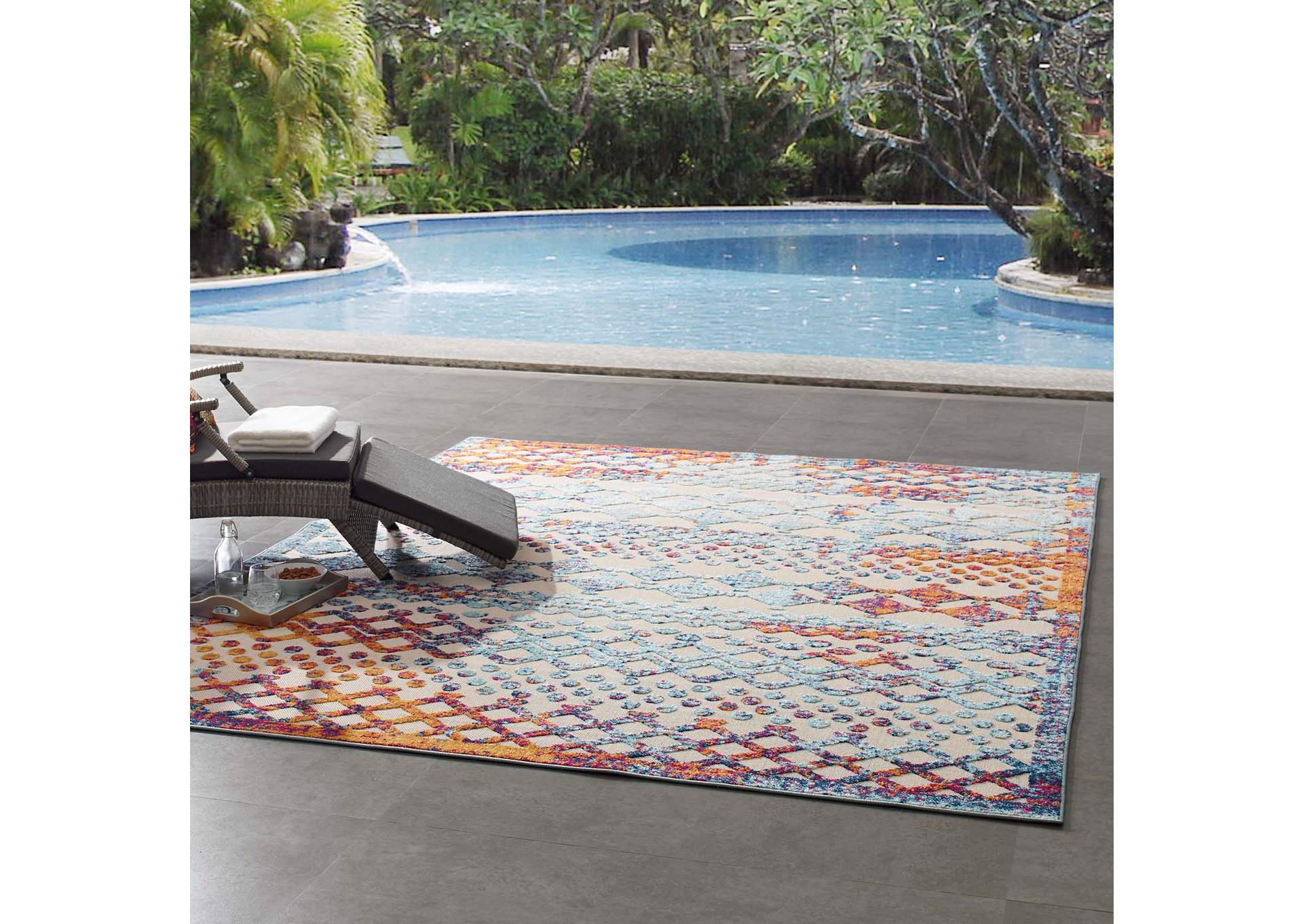 Multicolored Reflect Giada Abstract Diamond Moroccan Trellis 8x10 Indoor/Outdoor Area Rug,Modway