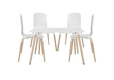 Image for White Stack Dining Chairs and Table Wood [Set of 5]