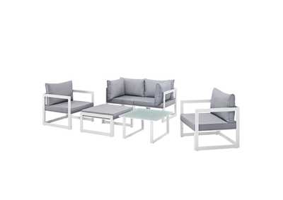 Image for Fortuna White Gray 6 Piece Outdoor Patio Sectional Sofa Set