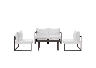 Image for Fortuna Brown White 5 Piece Outdoor Patio Sectional Sofa Set