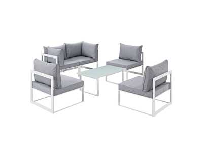 Image for Fortuna White Gray 6 Piece Outdoor Patio Sectional Sofa Set