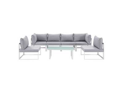 Image for Fortuna White Gray 7 Piece Outdoor Patio Sectional Sofa Set