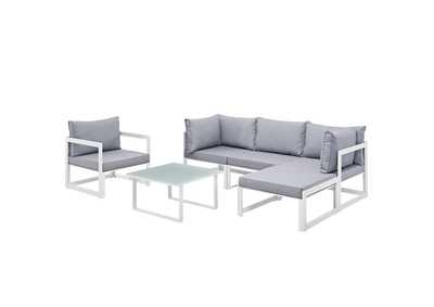 Image for Fortuna White Gray 6 Piece Outdoor Patio Sectional Sofa Set