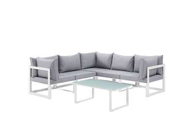 Image for Fortuna White Gray 6 Piece Outdoor Patio Sectional Sofa Set