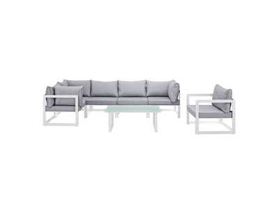 Image for Fortuna White Gray 7 Piece Outdoor Patio Sectional Sofa Set