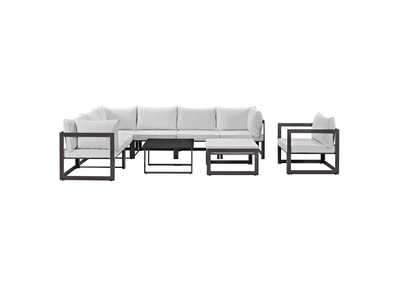 Image for Fortuna Brown White 9 Piece Outdoor Patio Sectional Sofa Set