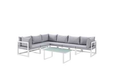 Image for Fortuna White Gray 7 Piece Outdoor Patio Sectional Sofa Set