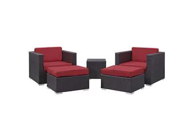 Image for Convene Espresso Red 5 Piece Outdoor Patio Sectional Set