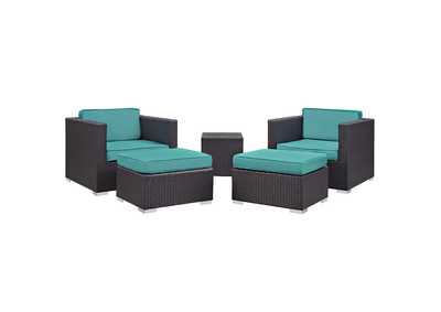 Image for Convene Espresso Turquoise 5 Piece Outdoor Patio Sectional Set