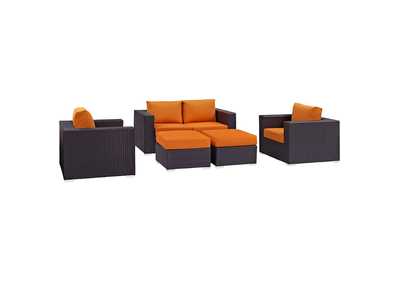 Image for Convene Espresso Orange 5 Piece Outdoor Patio Sofa Set