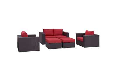 Image for Convene Espresso Red 5 Piece Outdoor Patio Sofa Set