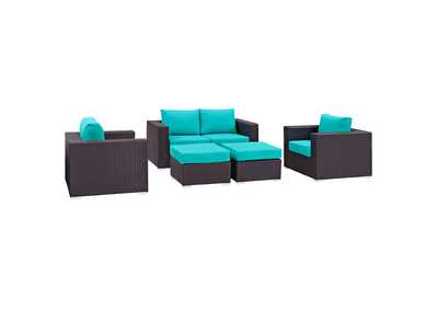 Image for Convene Espresso Turquoise 5 Piece Outdoor Patio Sofa Set