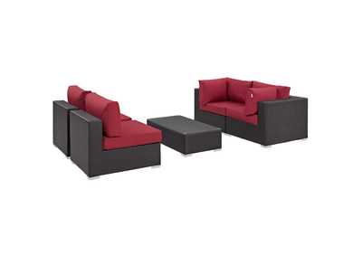 Image for Convene Espresso Red 5 Piece Outdoor Patio Sectional Set