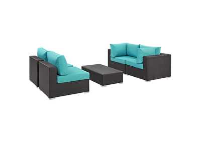 Image for Convene Espresso Turquoise 5 Piece Outdoor Patio Sectional Set