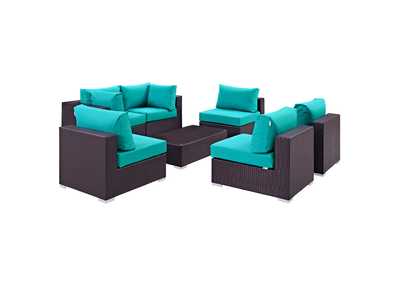 Image for Convene Espresso Turquoise 7 Piece Outdoor Patio Sectional Set