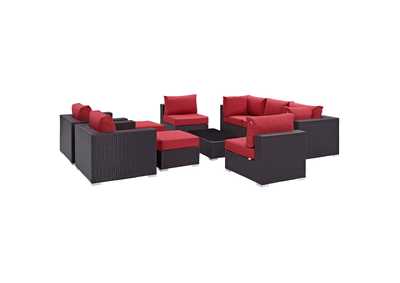 Image for Convene Espresso Red 10 Piece Outdoor Patio Sectional Set